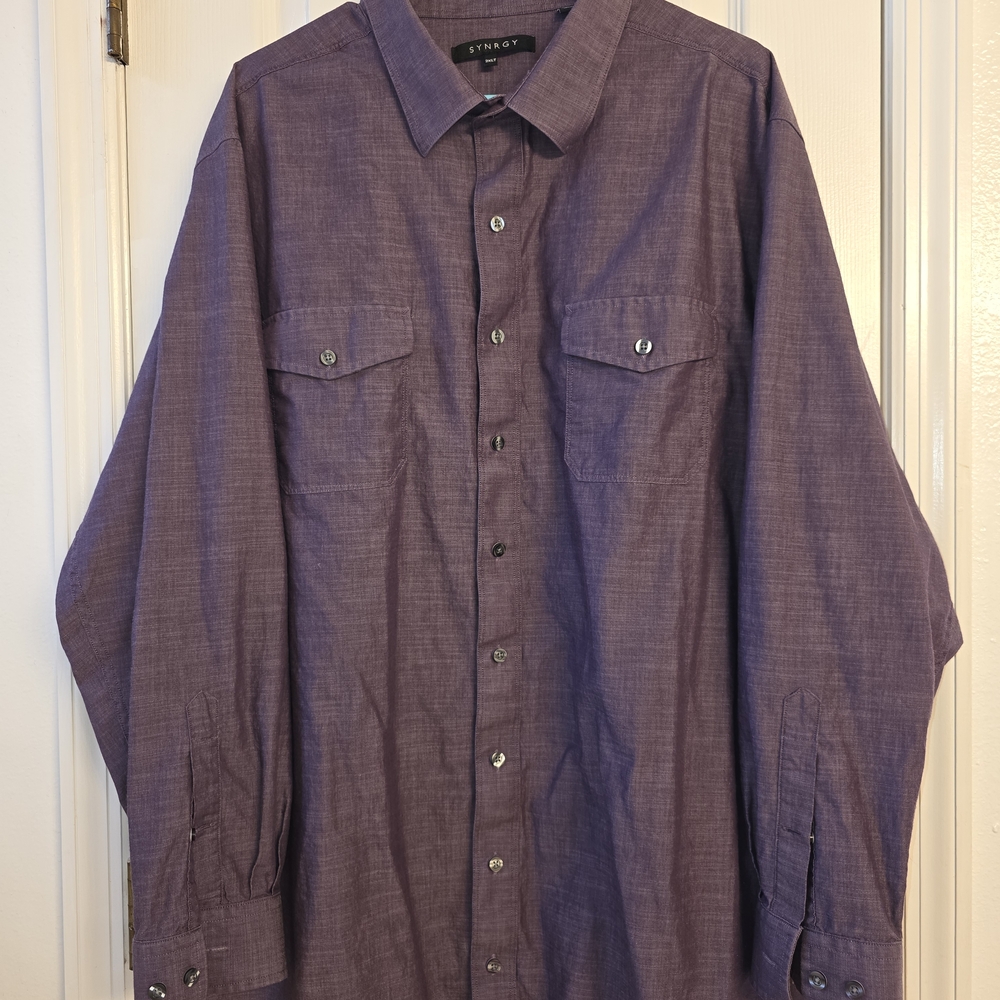Synrgy Men's Purple Casual Button Down Shirt